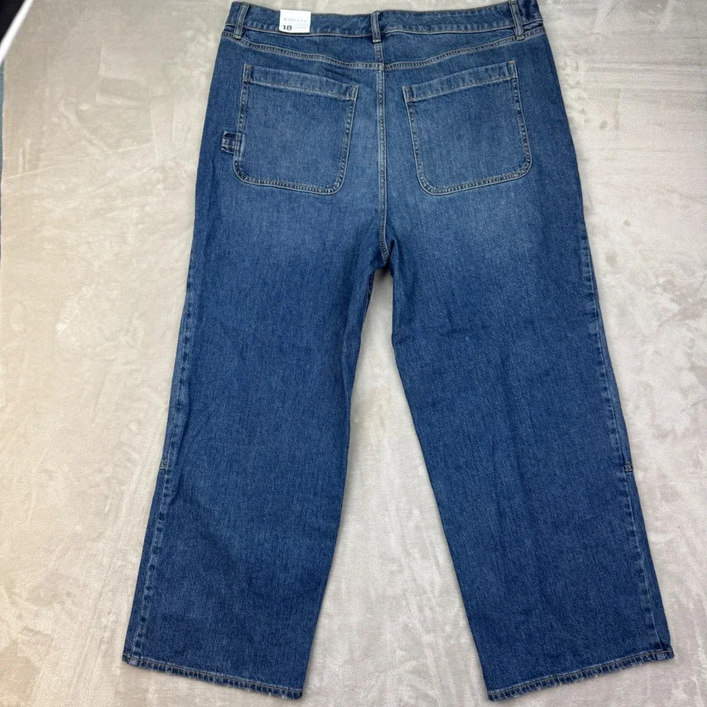 Lane Bryant Double Knee‎ Carpenter Wide Leg Jeans Womens 18 Blue High Rise New